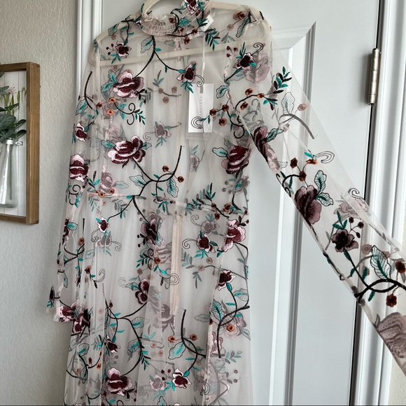 Endless Rose sheer embroidered floral midi mockneck long sleeve dress - Picture 3 of 11
